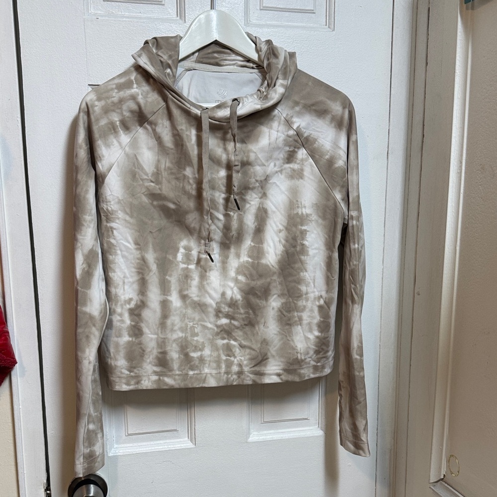 MPG Tan and Cream Tie Die Cropped Hoodie